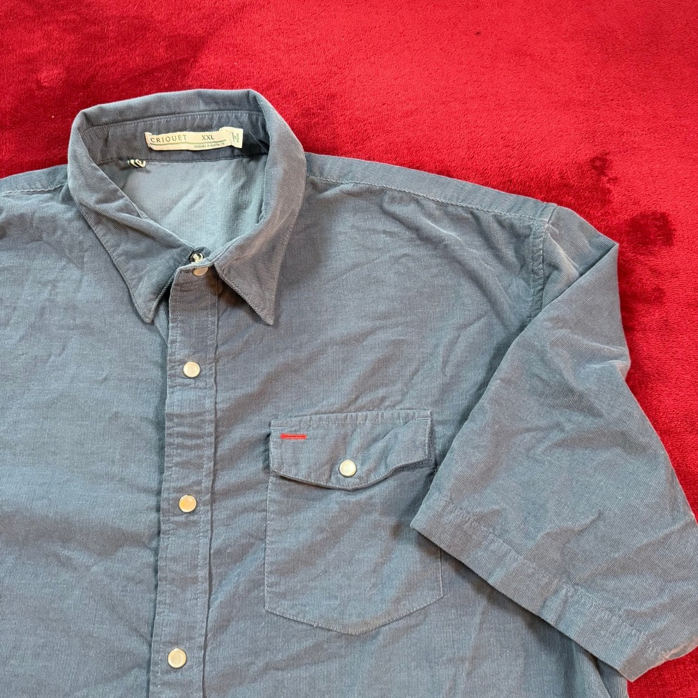 Criquet Mens XXL Blue Gray Corduroy Short‎ Sleeve Snap Button Down Shirt XXL
